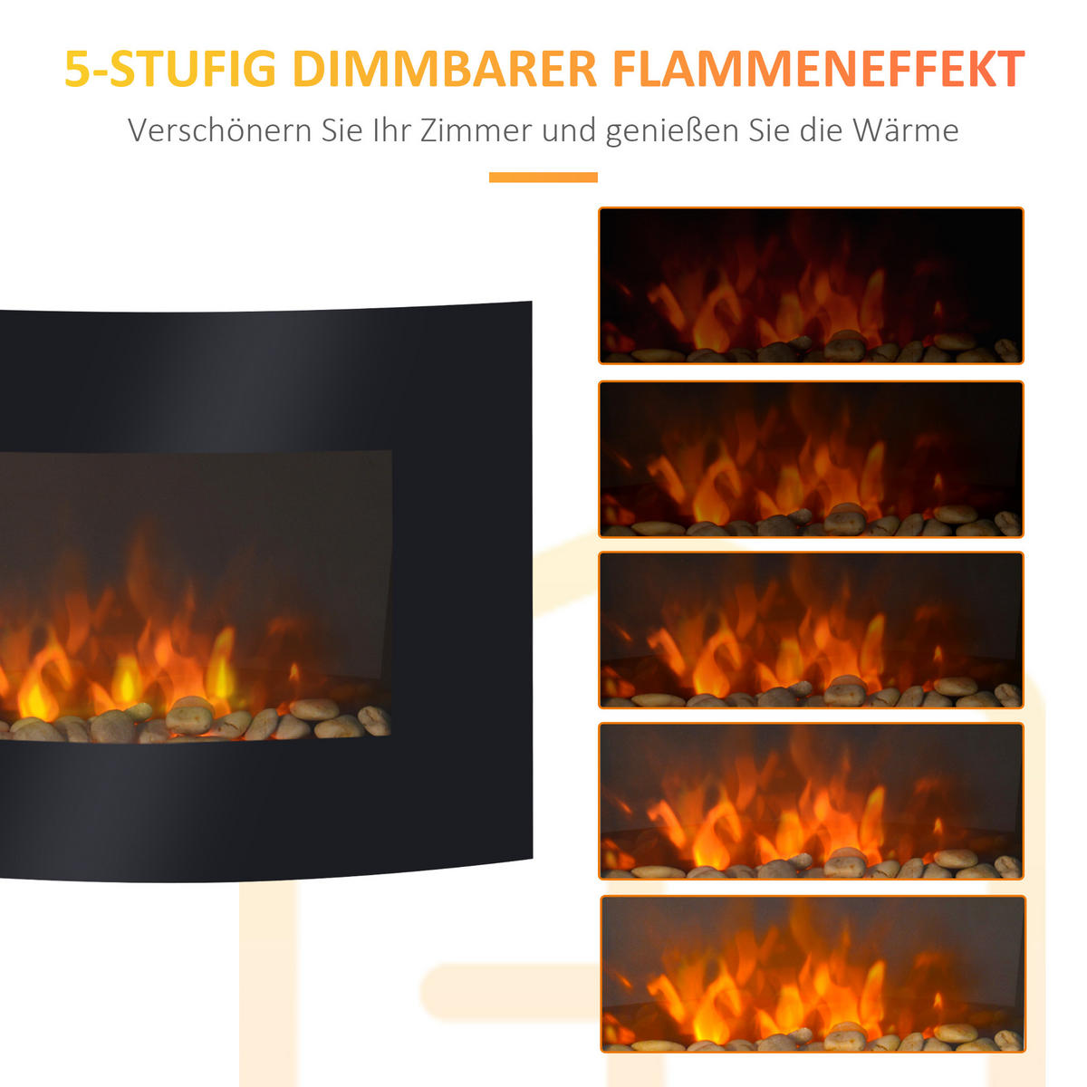 ELEKTROKAMIN Kaminofen Kamin Wandkamin mit Fernbedienung 2 Maße LED Licht - Schwarz, Metall (11.4/52/65cm) - HOMCOM