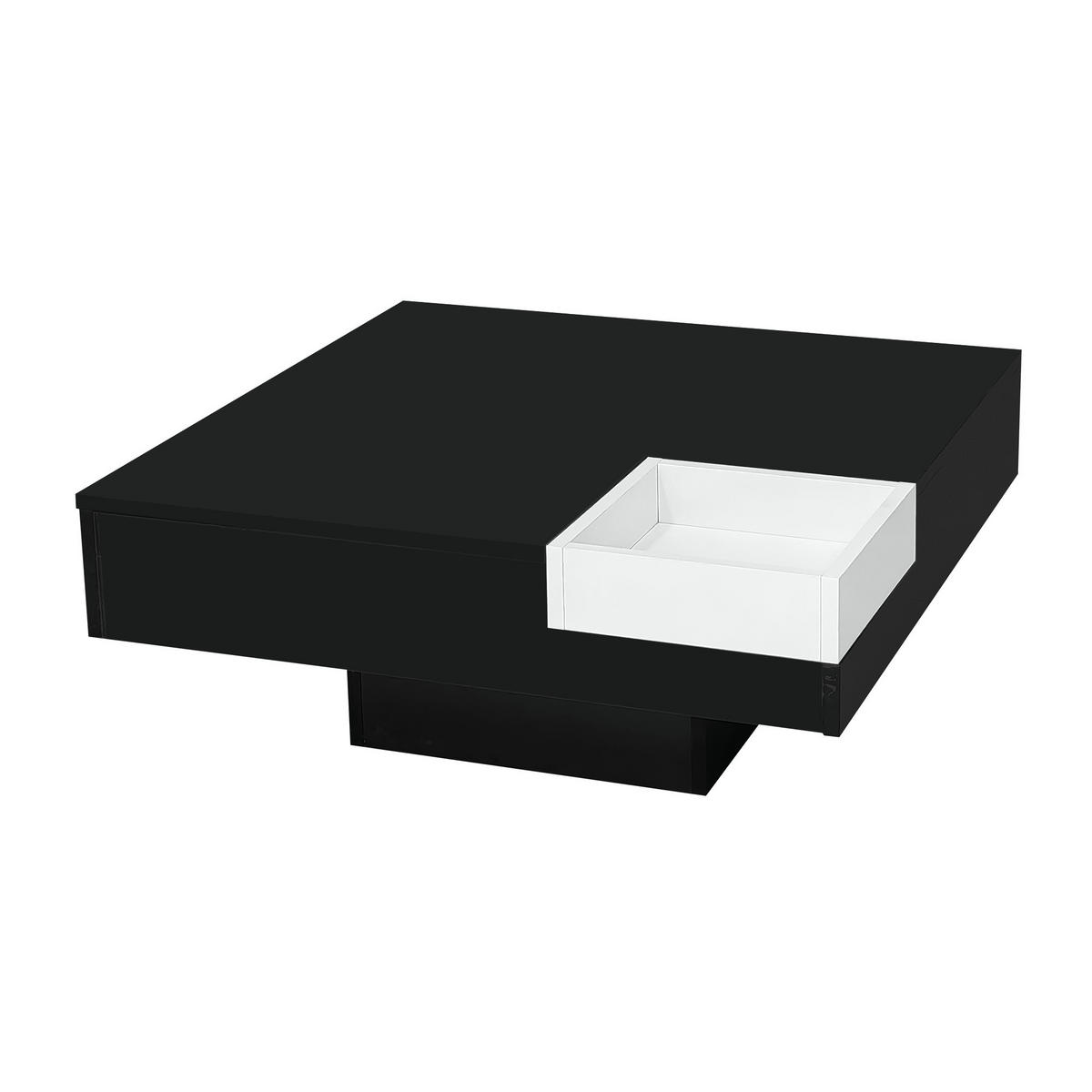 COUCHTISCH 72/72/30 cm Schwarz und Weiß mit abnehmbarer Aufbewahrungsbox und LED-Lichteffekt - Schwarz, Holzwerkstoff (72/72/30cm) - OKWISH