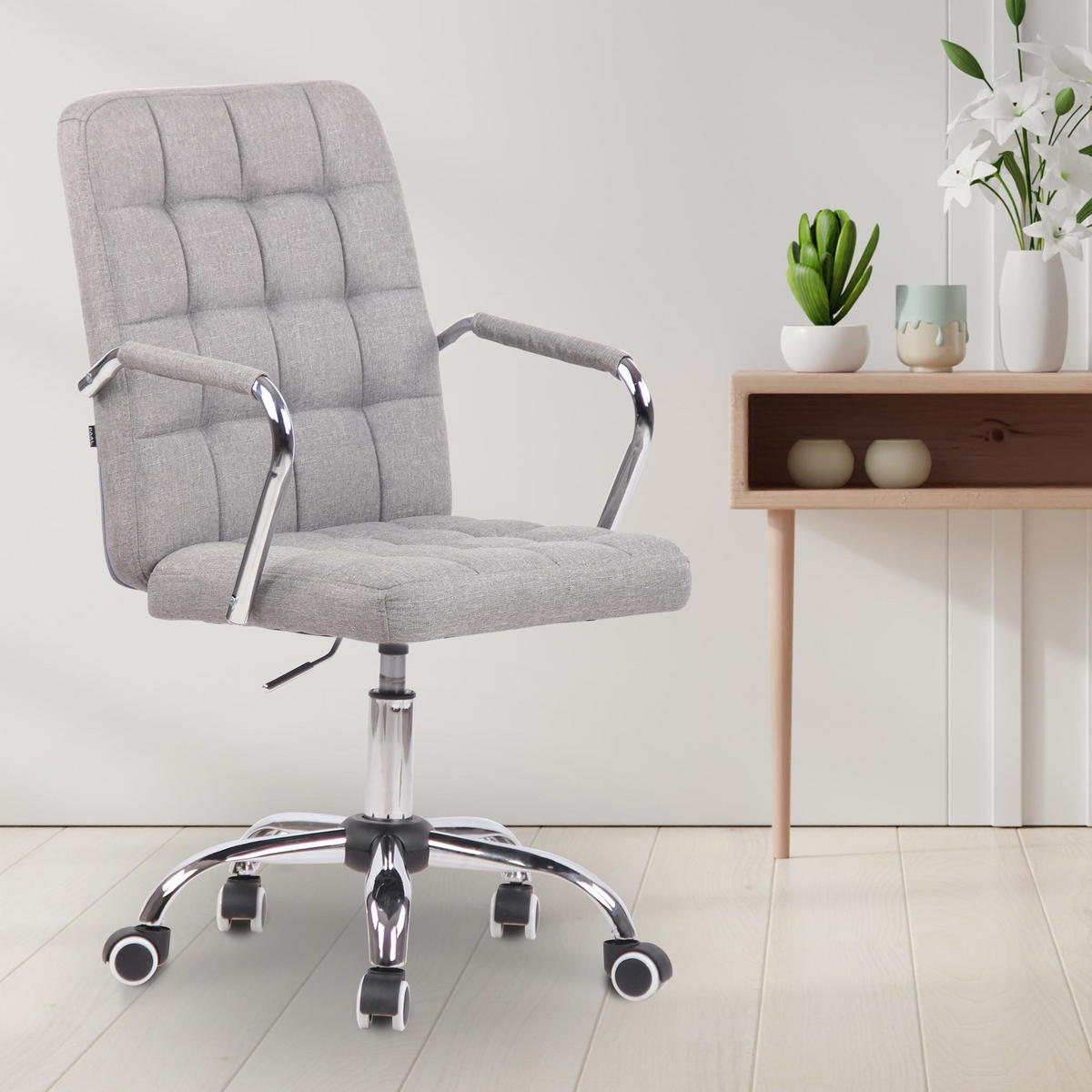 DREHSTUHL Stoff grau - Chromfarben/Grau, Textil/Metall (56/93/60cm) - CLP
