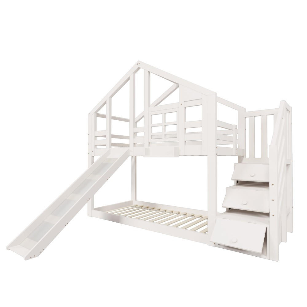 ETAGENBETT 90/200 cm in Weiß mit Rutsche - Weiß, Holz (90/200cm) - KOMHTOM