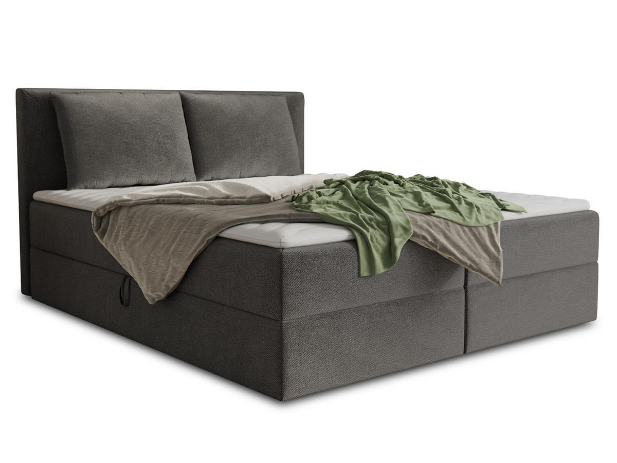 BOXBETT Egro - 160x200 - dunkelgrau (Kronos 22, Velvet) - Dunkelgrau/Schwarz, Holz/Holzwerkstoff (160/200cm) - Sofnet