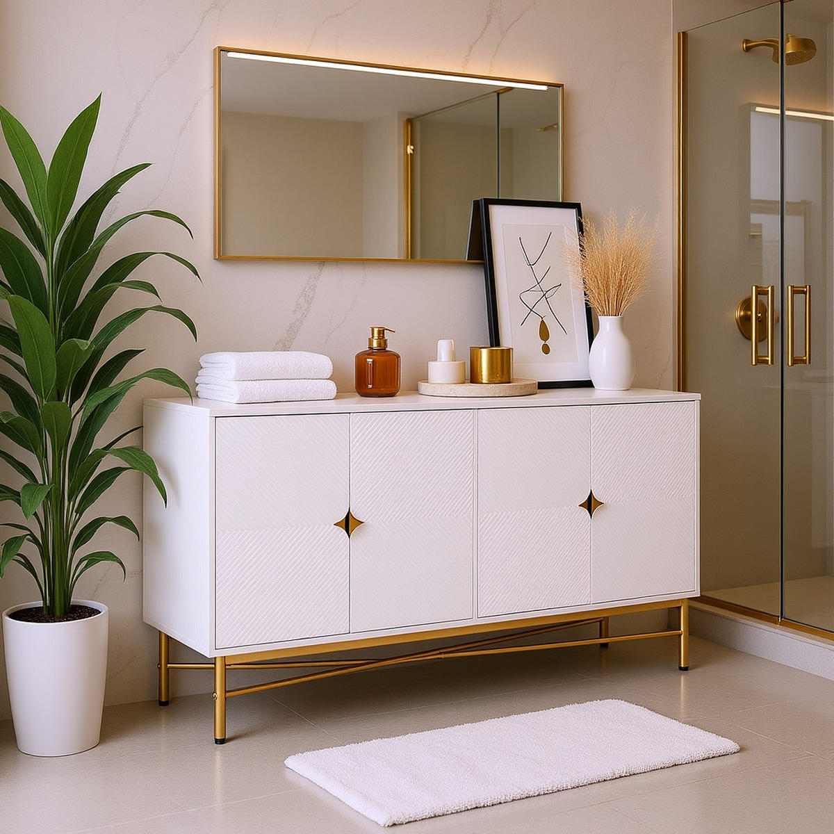 SIDEBOARD mit 2 Türen & 3 Schubladen, Weiß & Holzoptik, 120 x 40 x 80 cm - Weiß, Holzwerkstoff/Metall (160/82/40cm) - Urban Meuble