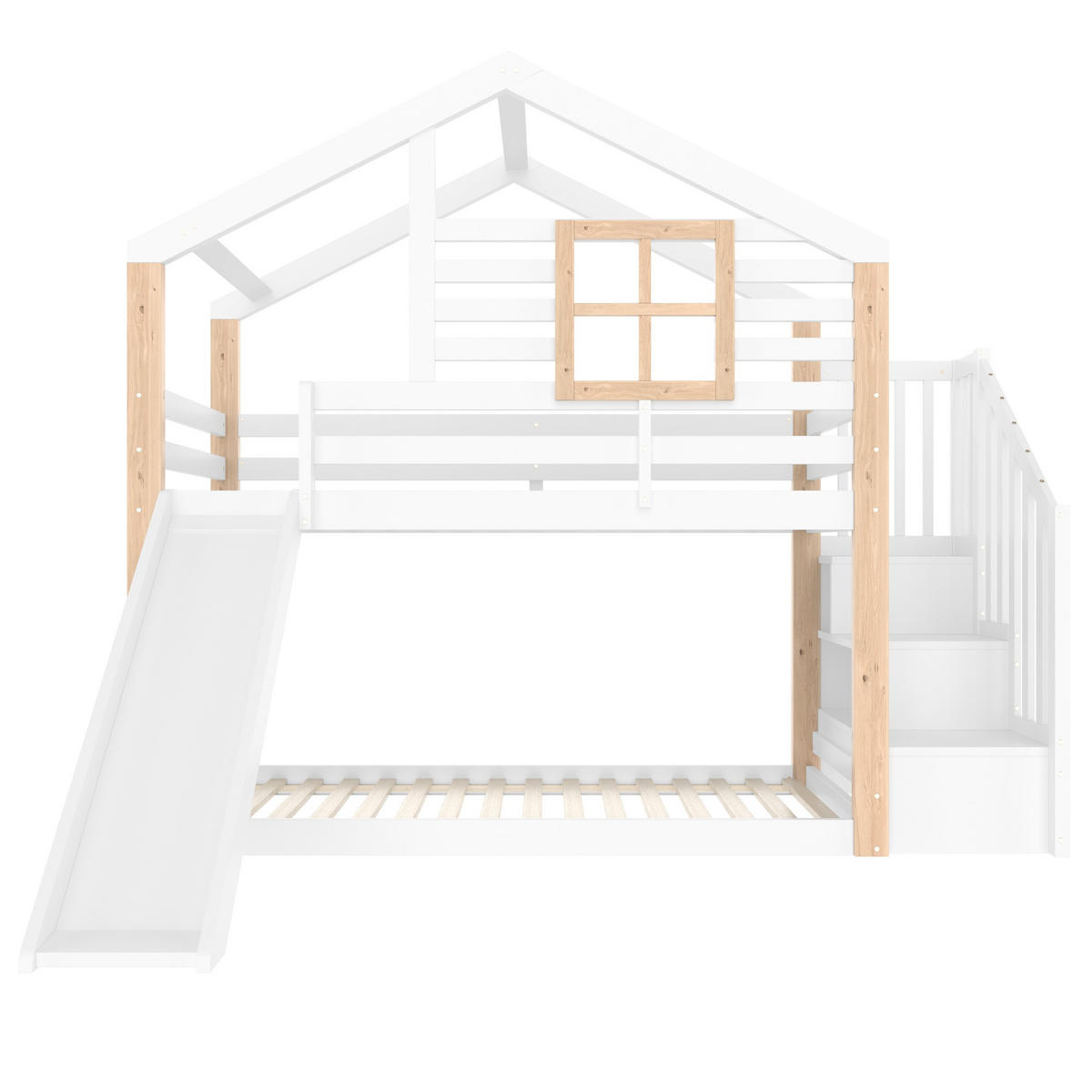 HOCHBETT Kinderbett,Hausbett,Etagebett,Fachbett,Weiß - Weiß, Holz - LVHOM