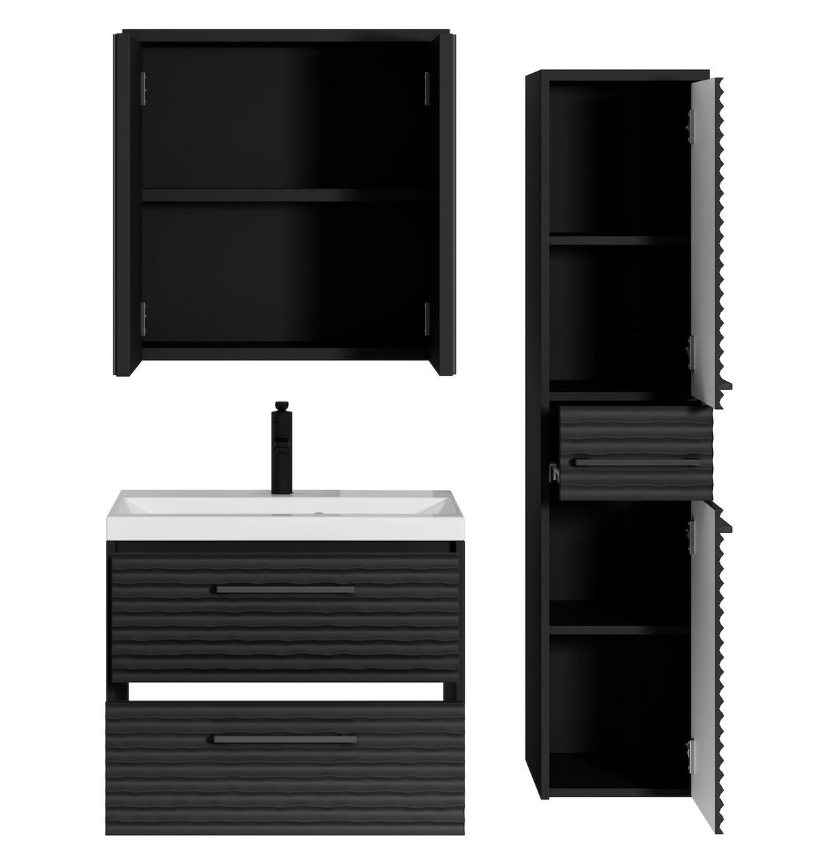 BADMÖBEL-SET Etna 4 Teile Schwarz Matt - 60 x 35 x 51 cm - Schwarz, Holz (60/51/35cm) - Badplaats