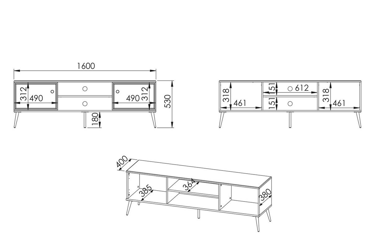 TV-LOWBOARD ISORIA auf hohen goldenen Beinen, Glas Weiß - Goldfarben/Weiß, Holz/Metall (160/53/40cm) - KONSIMO®