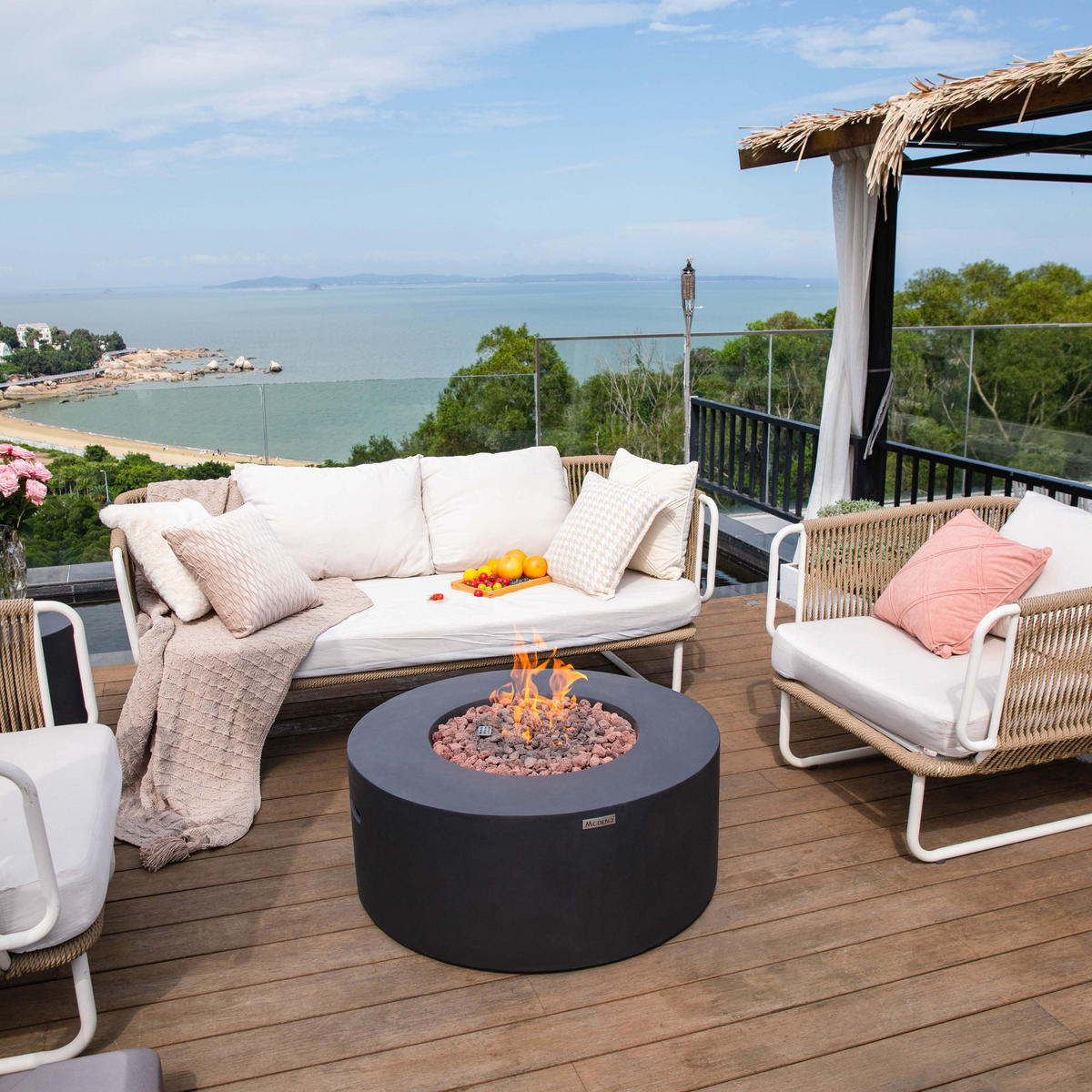 FEUERTISCH Venice Gasfeuerstelle aus GF-Beton 87/87/37 cm - Schwarz, Naturmaterialien (87/37/87cm) - Elementi