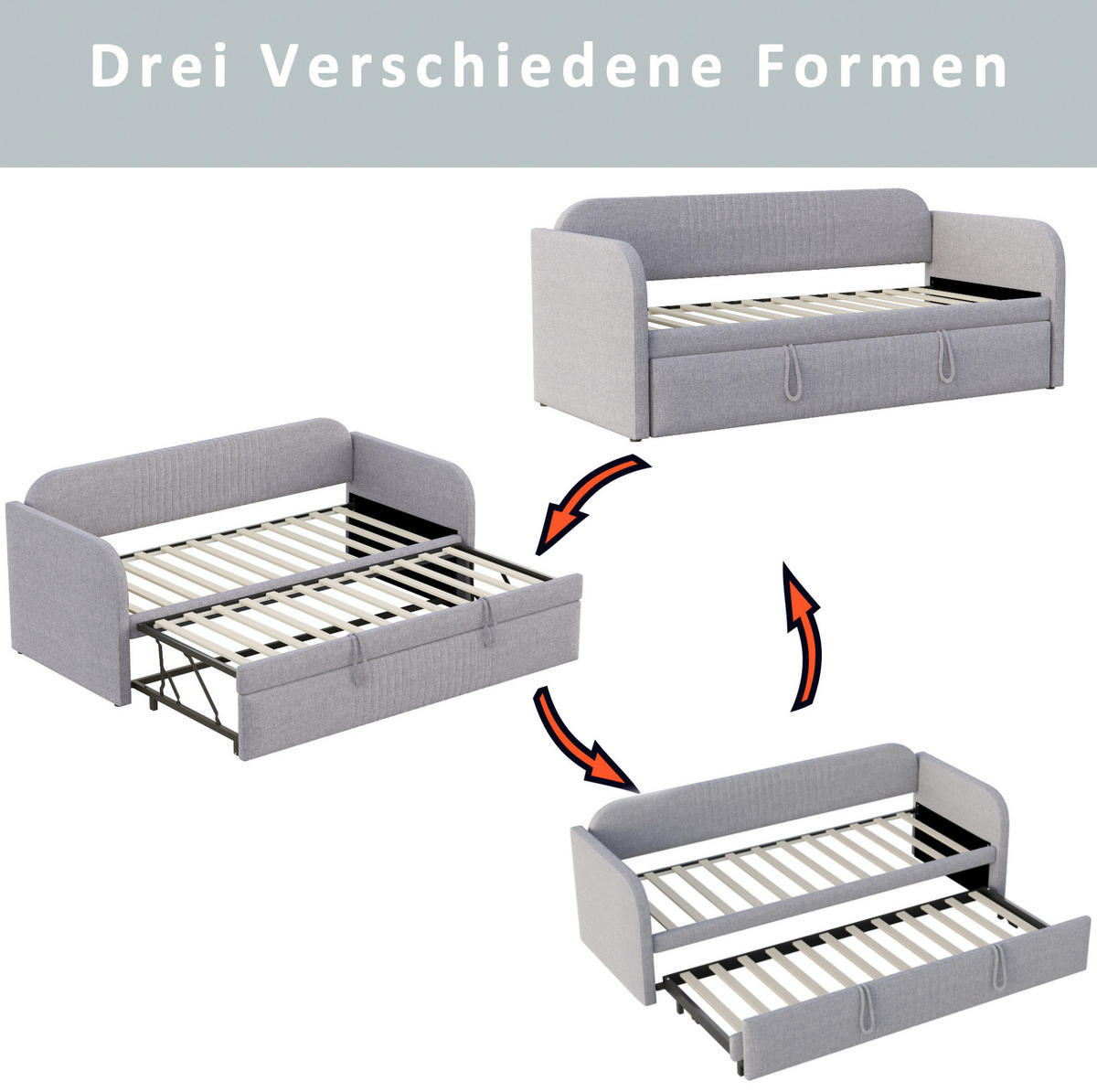 POLSTERBETT 90/190 cm aus Leinenstoff mit Lattenrost, Hellgrau - Hellgrau, Textil (90/190cm) - OKMYHOME