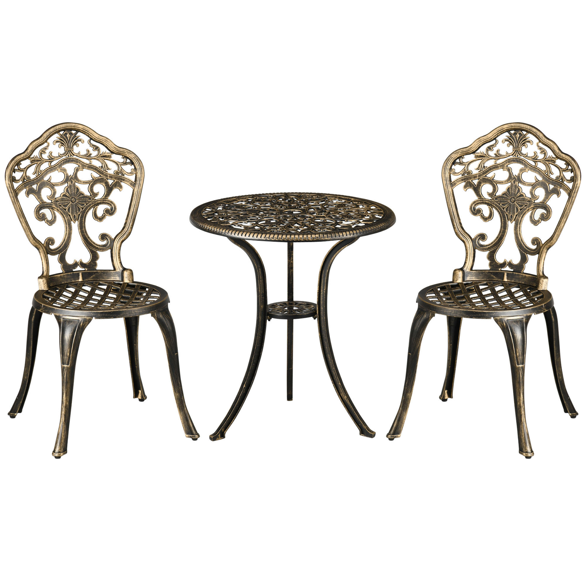 BALKONSET 3-teilig DE-14086 Imitat-Schmiedeeisen, mit Schirmhalterung Schwarz - Bronzefarben, Metall - ComfortXL