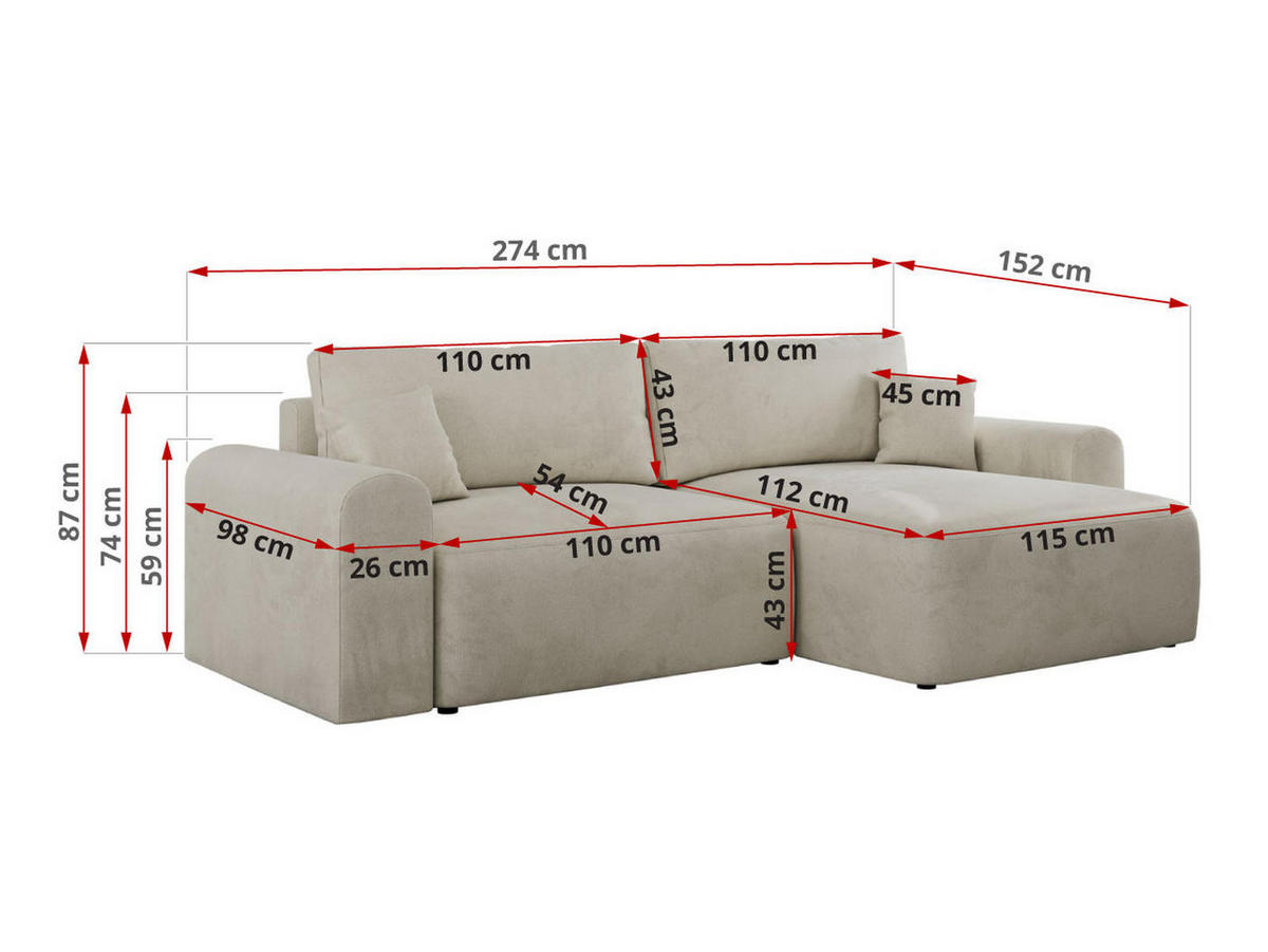 ECKSOFA NELSON Beige Velvet - Beige/Schwarz, Kunststoff/Textil (274/152cm) - MKS