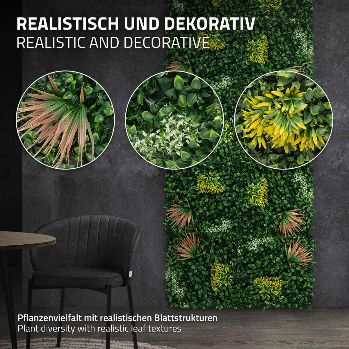 KÜNSTLICHE PFLANZENWAND 4er Set 50x50 cm Kunstpflanzen Wand Innen Aussen Grün Copper Leaf - Grün/Kupferfarben, Kunststoff (50/50/10cm) - ECD-Germany