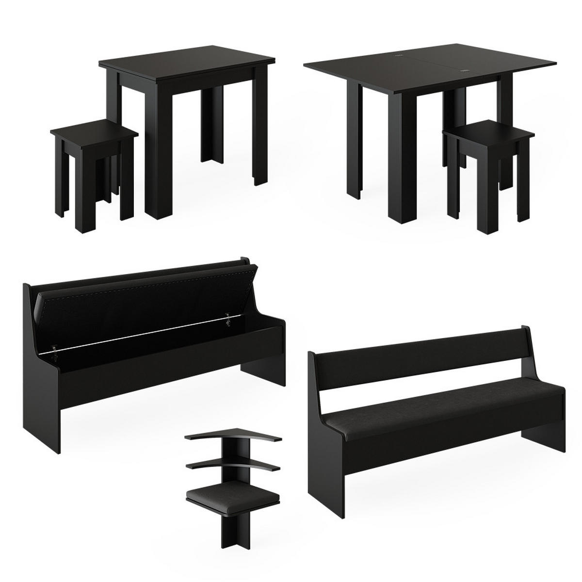 ECKBANKGRUPPE Roman Schwarz 210 x 41.5 cm mit Tisch - Schwarz, Holzwerkstoff (210/80/210cm) - Vicco