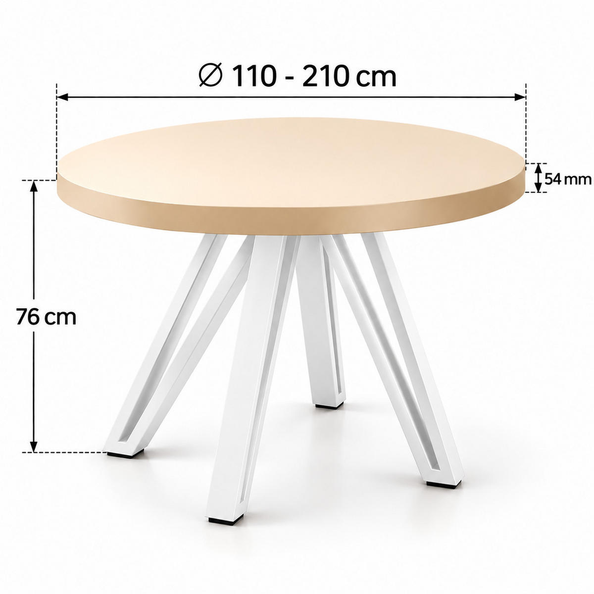 ESSTISCH rund ausziehbar 110/210/76 cm, Kaschmir, 54 cm Tischplatte + Industrial Metallgestell Weiß - Kaschmir/Weiß, Holzwerkstoff/Metall (110/210/76cm) - Damale Möbel