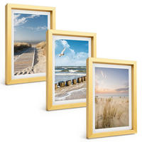 BILDER SET 3er Set - 20x30 cm Goldrahmen - Strand, Sand, Wellen, Himmel, Vögel - Goldfarben, Kunststoff (20/30cm) - TULUP