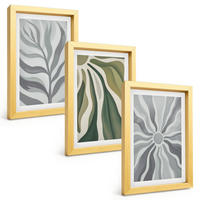 BILDER SET 3er Set - 20x30 cm Goldrahmen - Pflanzenmuster in Grün - Goldfarben, Kunststoff (20/30cm) - TULUP
