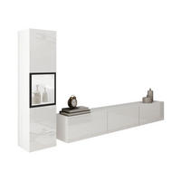 WOHNWAND Berlin I mit weißer LED Beleuchtung - Weiß Hochglanz/Alufarben, Holzwerkstoff/Kunststoff (180/30/33cm) - MIRJAN24