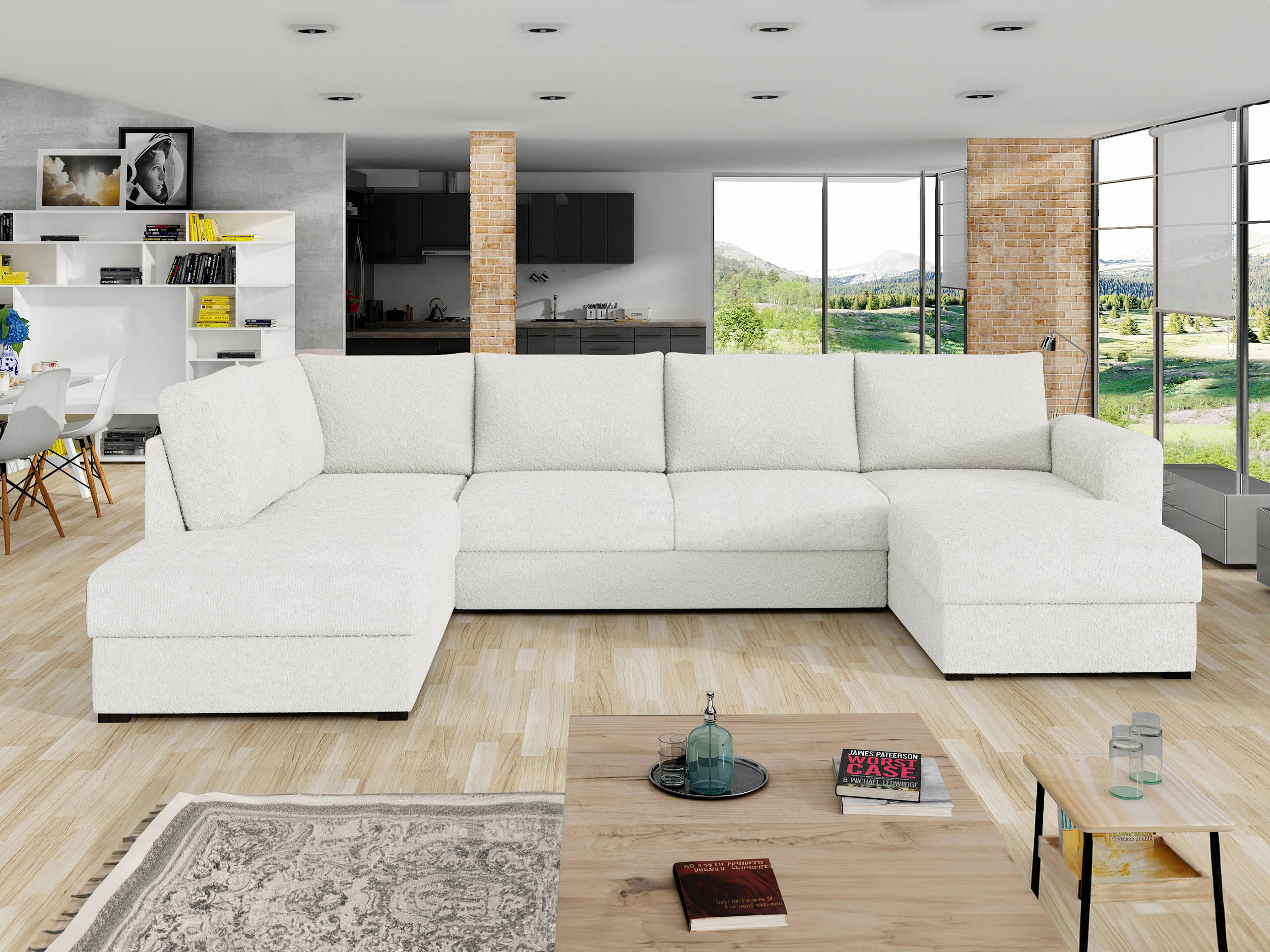 WOHNLANDSCHAFT Wilma Premium, Seite: Links - Creme/Schwarz, Holz/Textil (305/85/188cm) - MIRJAN24