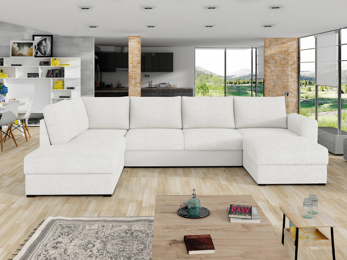 WOHNLANDSCHAFT Wilma Premium, Seite: Links - Creme/Schwarz, Holz/Textil (305/85/188cm) - MIRJAN24