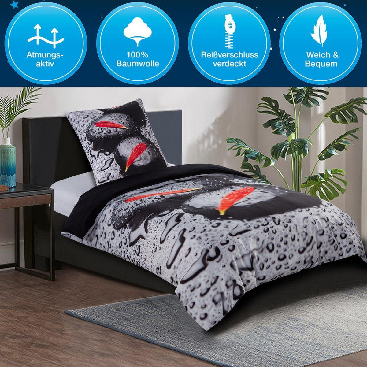 BETTWÄSCHE 4-teilig Elegance - Grau, Naturmaterialien (135/200cm) - Sanilo