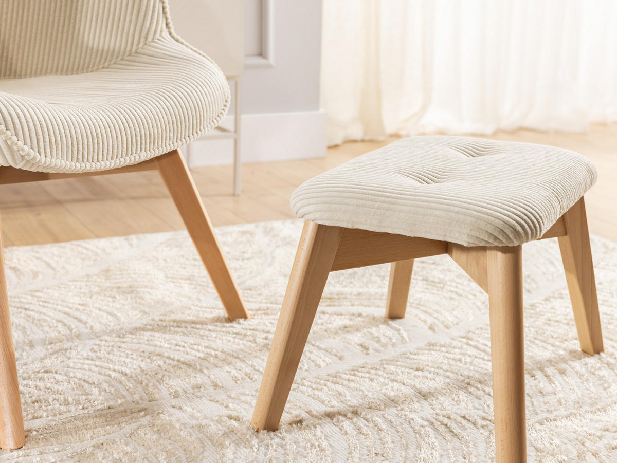 LOUNGESESSEL mit Fußhocker Lenari Beige Cordstoff mit Füßen in Natur - Beige/Naturfarben, Holz/Textil (71/96/86cm) - S-Style Möbel