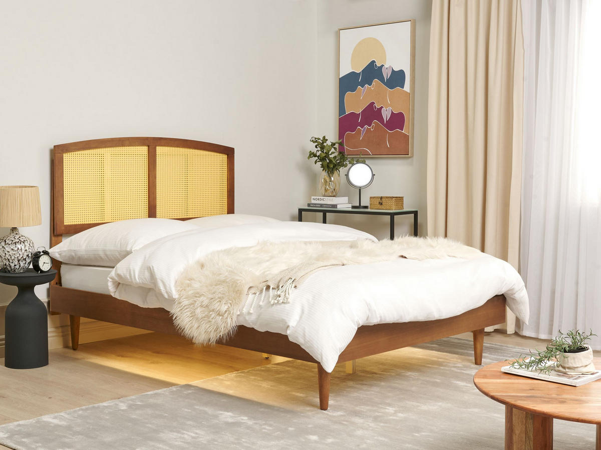 BETT 140/200 cm Braun Varzy - Braun/Naturfarben, Holz (140/200cm) - Beliani