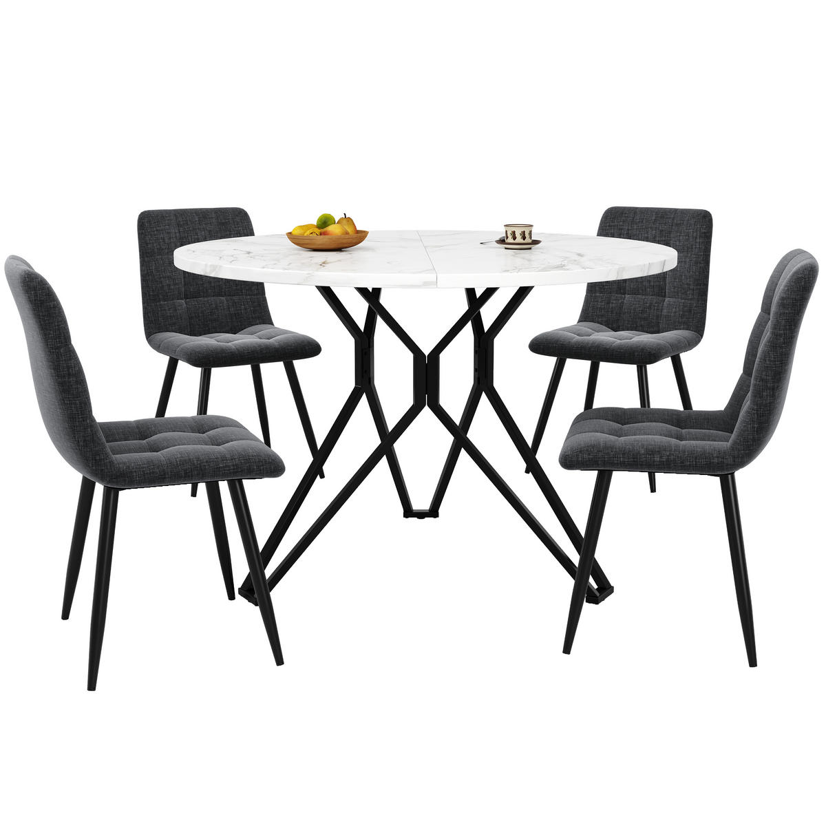 ESSGRUPPE DE-39229 runder 100 cm Tisch mit 4 Stühlen Grau/Schwarz - Schwarz/Grau, Holzwerkstoff (100/76/100cm) - ComfortXL