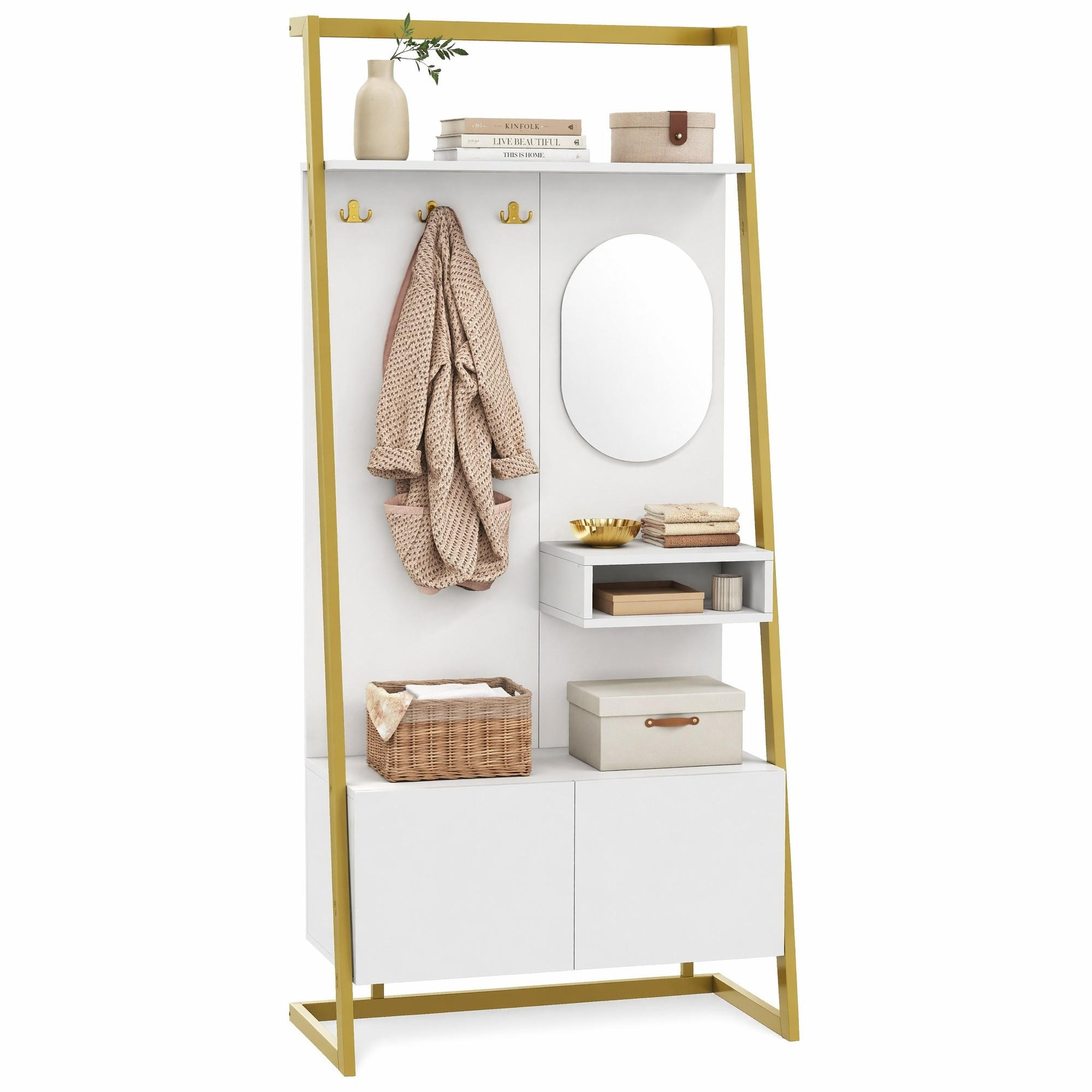 Beauniv Garderobe Weiß 38.5x180.5x78 cm