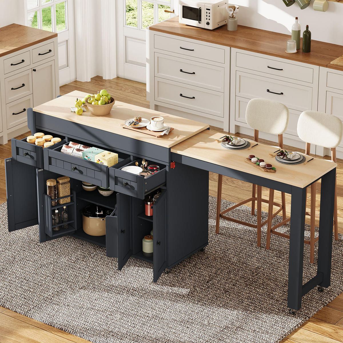 KÜCHENINSEL DE-41131 137-190,6/45,2/92 cm mit seitlich ausziehbarer Arbeitsplatte Grau - Grau, Holzwerkstoff (137/92/45.2cm) - ComfortXL