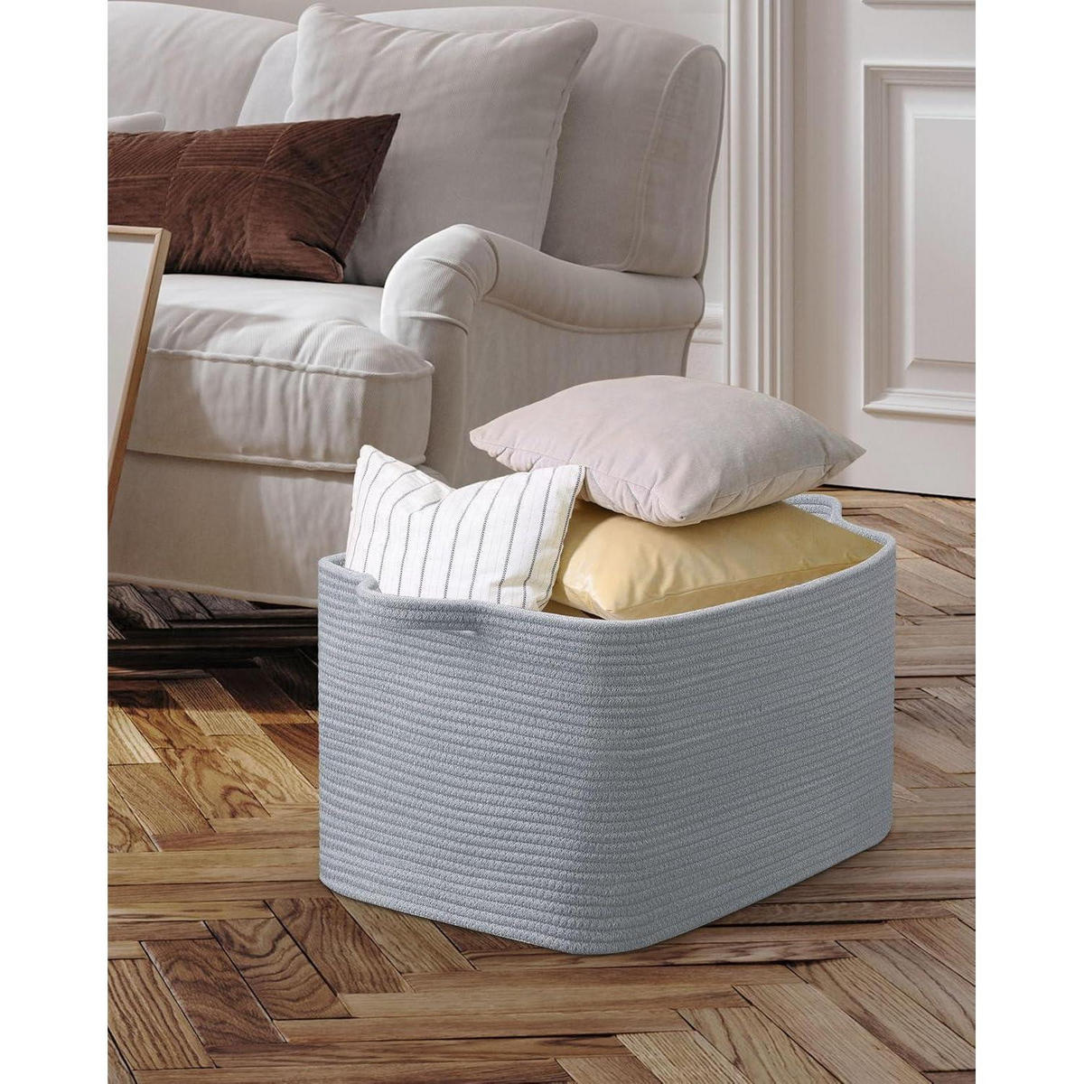 WÄSCHEKORB 2-teiliges Set Baumwolle Grau 63L - Grau, Textil (38/30/55cm)