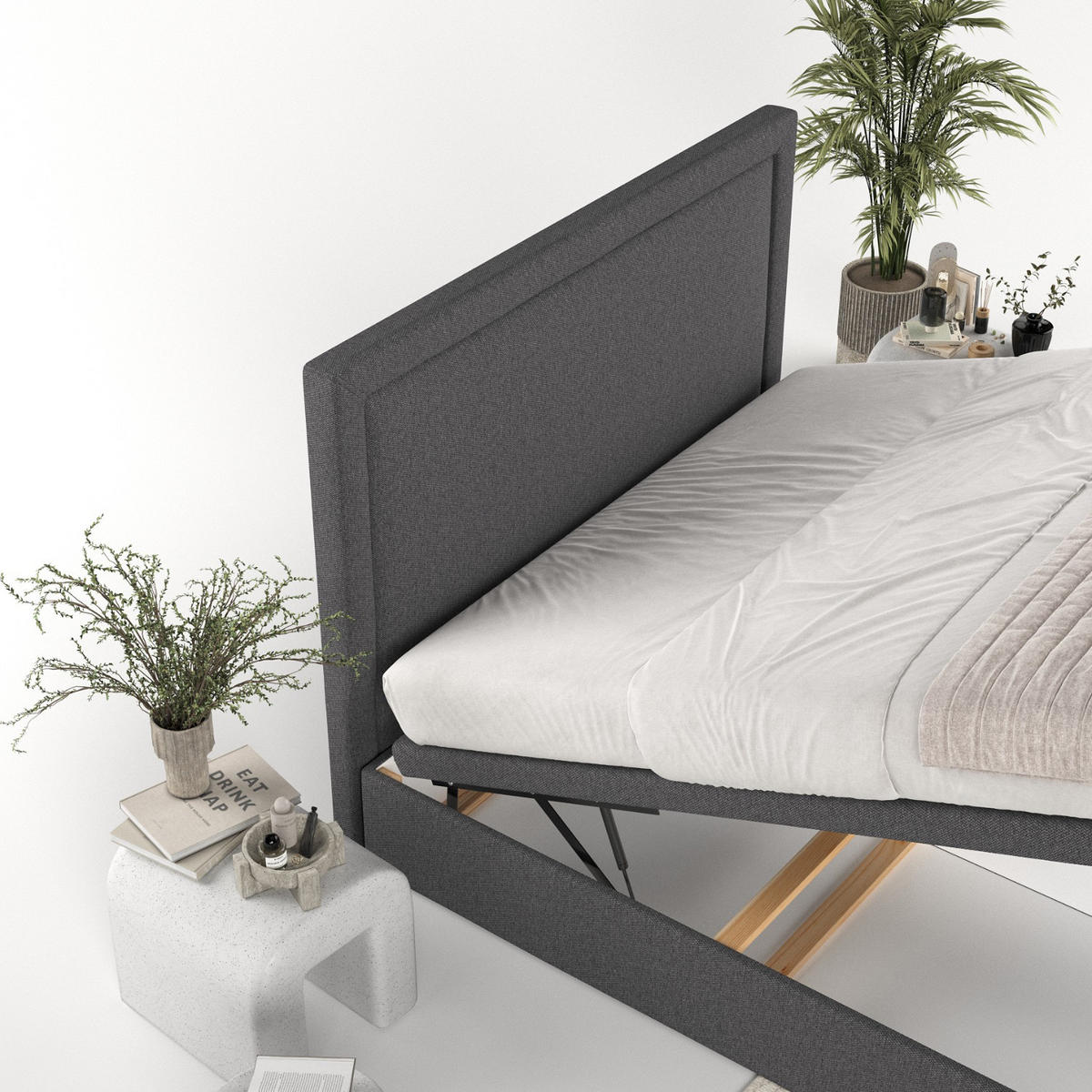 POLSTERBETT Salma mit Stauraum 180/200 cm Anthrazit im Megan Stoff - Anthrazit/Schwarz, Holz/Holzwerkstoff (180/200cm) - AltaBeds