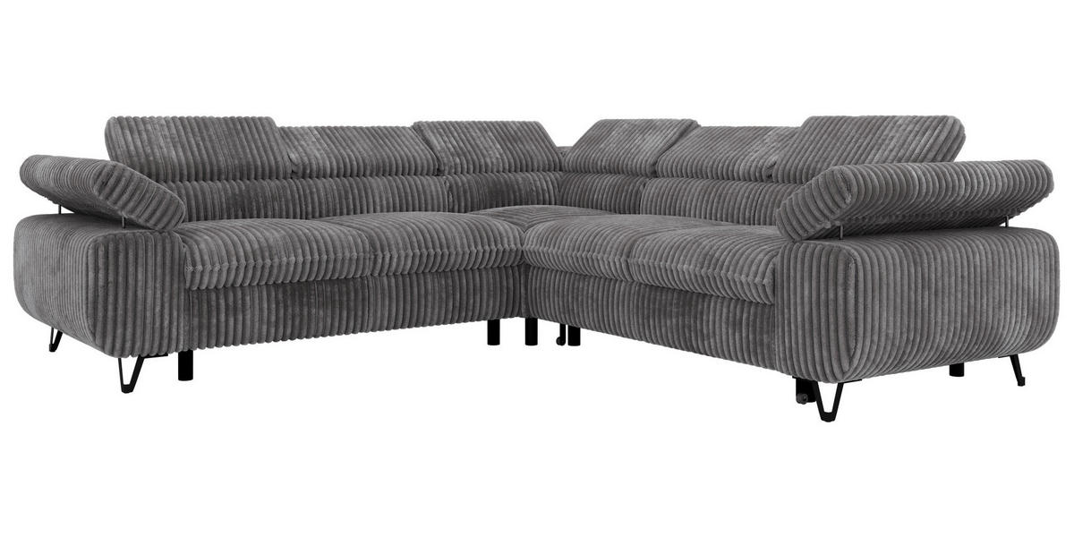 ECKSOFA QUADRO L - Grau Cord - Links Seite - Schwarz/Grau, Textil/Metall (269/269cm) - MKS