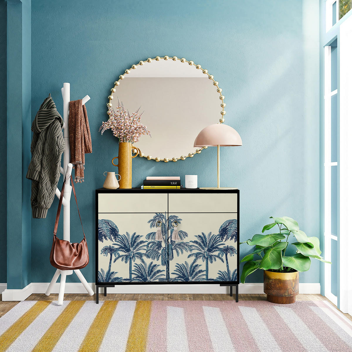 SIDEBOARD MDF 2 Türen und 2 Schubladen mit tropischem Druck ALISE LEA - Multicolor/Creme, Holzwerkstoff (45/84/90cm) - RNT By Really Nice Things