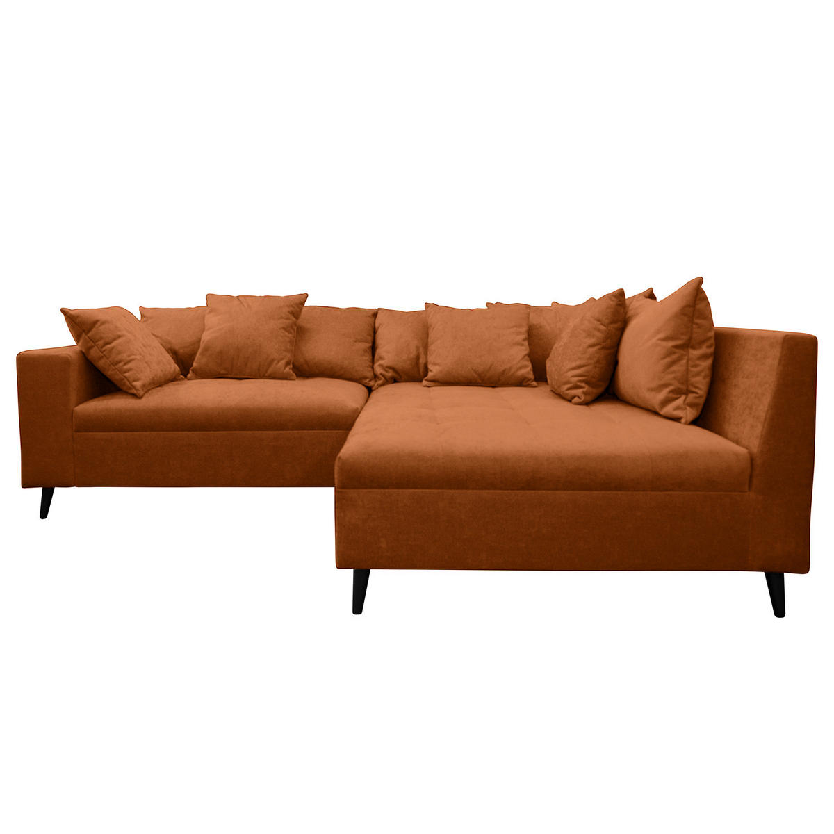 ECKSOFA mit Ottomane und Hocker - Rostfarben/Schwarz, Birkenholz/Textil (247/174cm) - home24