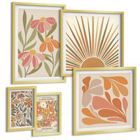 BILDER SET 5er Set - 50x50 cm & 20x30 cm & 40x60 cm Goldrahmen - Pastellfarbene Sonnenblumen - Goldfarben, Kunststoff (40/60cm) - TULUP