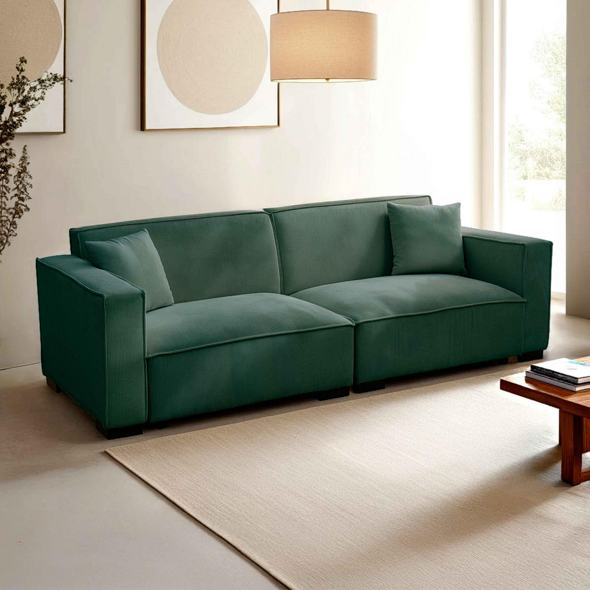 SOFA 3-Sitzer, Grün - Grün, Textil (90/76/230cm) - Oviala