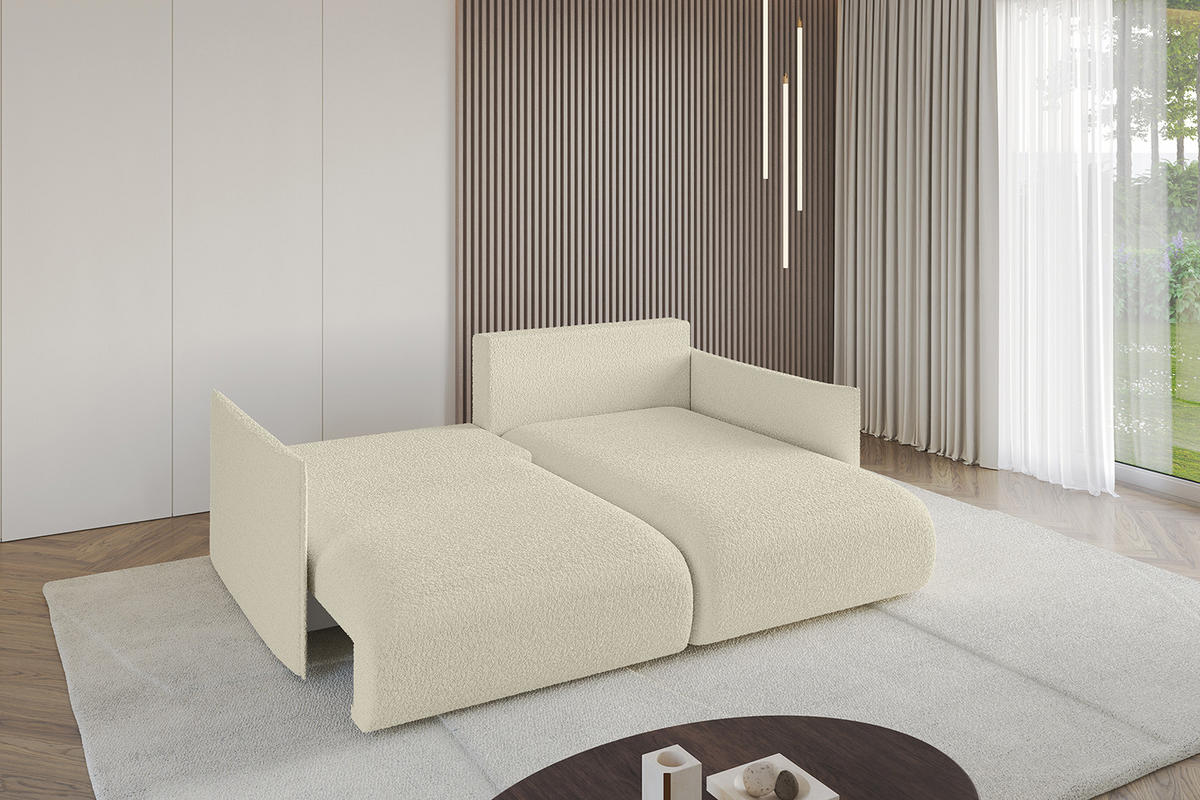 ECKSOFA Ottomane rechts ONESK-L 216x177x72 Beige Bouclé - Beige/Creme, Holzwerkstoff/Kunststoff (177/216cm) - ALTDECOR