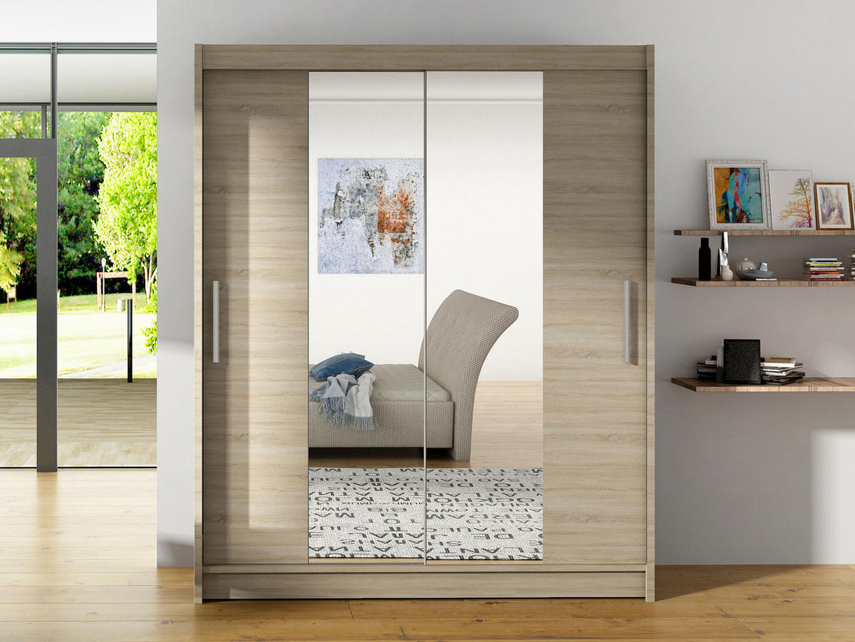 SCHWEBETÜRENSCHRANK Westa II - Silberfarben/Sonoma Eiche, Holzwerkstoff/Metall (150/200/58cm) - MIRJAN24