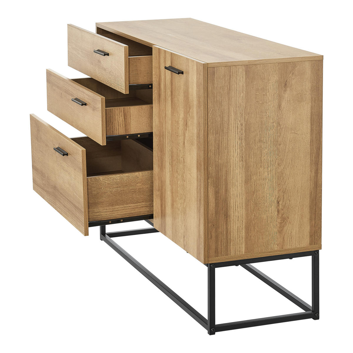 SIDEBOARD Lavangen - Eichefarben/Schwarz, Holzwerkstoff/Metall (100/75/35cm) - [en.casa]