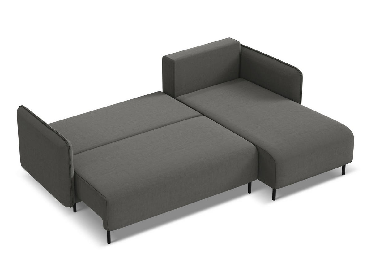 ECKSOFA mit Schlaffunktion Samt Stoff Grau - Dunkelgrau/Schwarz, Holz/Textil (236/162cm) - Makamii