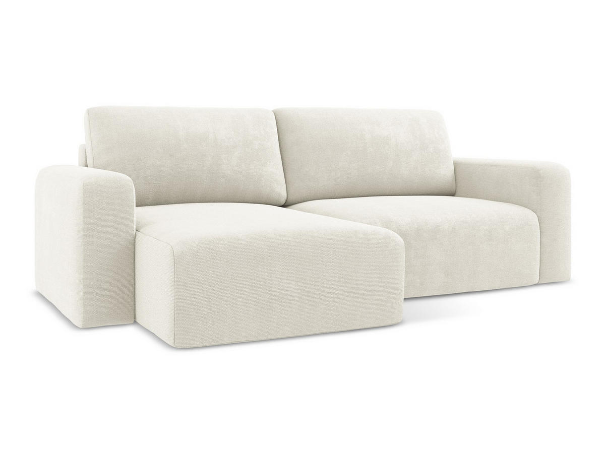 ECKSOFA mit Schlaffunktion links Chenille Stoff Weiß - Pink/Schwarz, Kunststoff/Textil (149/244cm) - Makamii