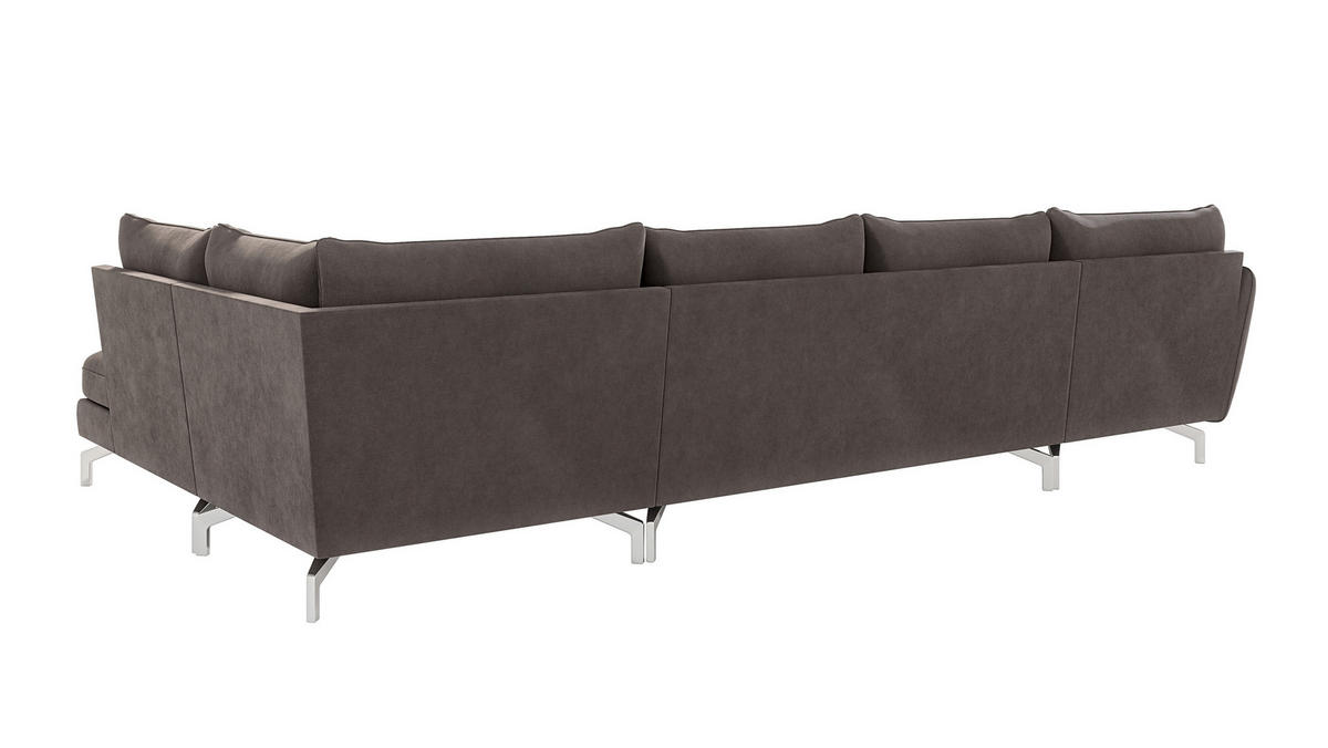 WOHNLANDSCHAFT Elou Khaki Luxusmicrofaser - Chromfarben/Dunkelbraun, Textil/Metall (336/87/200cm) - S-Style Möbel