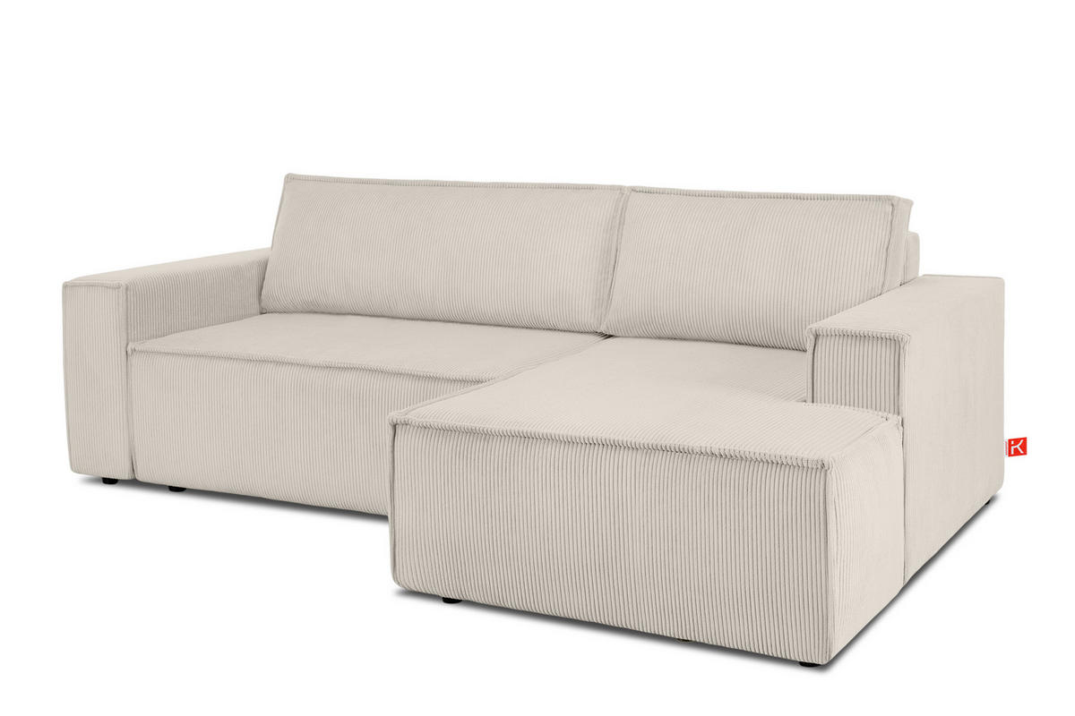 ECKSCHLAFSOFA-RECHTS NAPI in Pet Friendly Cord-Stoff, cremefarben - Creme/Schwarz, Textil (262/148cm) - KONSIMO®