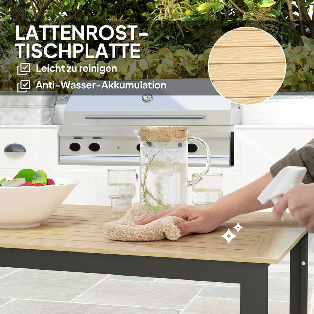 GARTENTISCH Metall Schwarz - Naturfarben, Metall (175/78/75cm) - ComfortXL