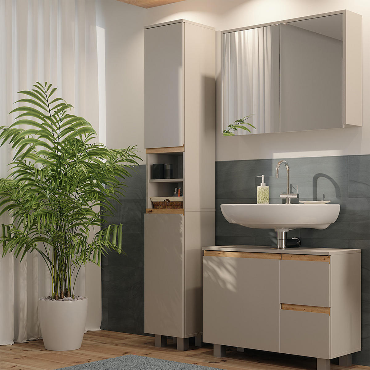 KOUPELNOVÁ SKŘÍŇKA J-Shape Kašmír/Řemeselné - kašmírová/světle šedá, kompozitní dřevo (30.2/190/30.4cm) - Vicco