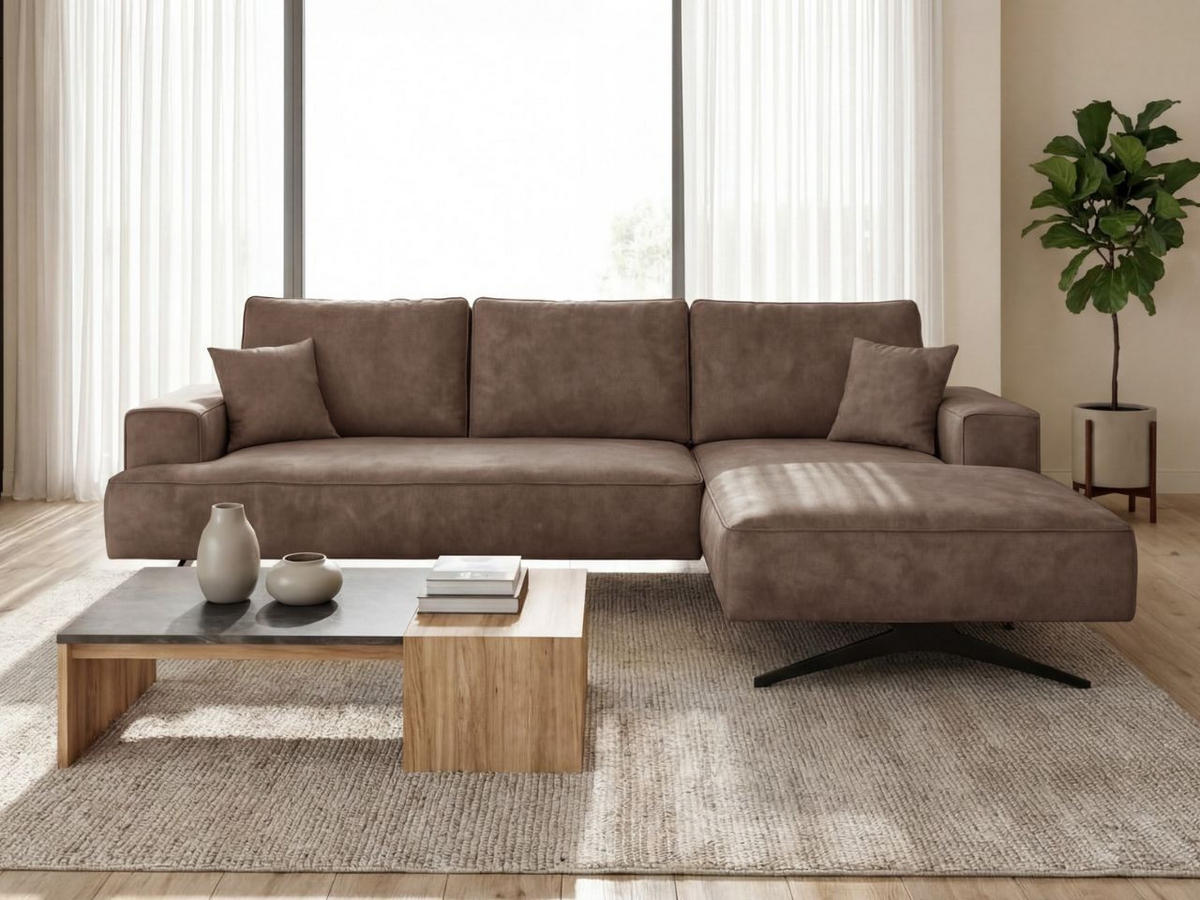 ECKSOFA Leto Braun Rechts - Schwarz/Braun, Holz/Textil (165/260cm) - Graingold