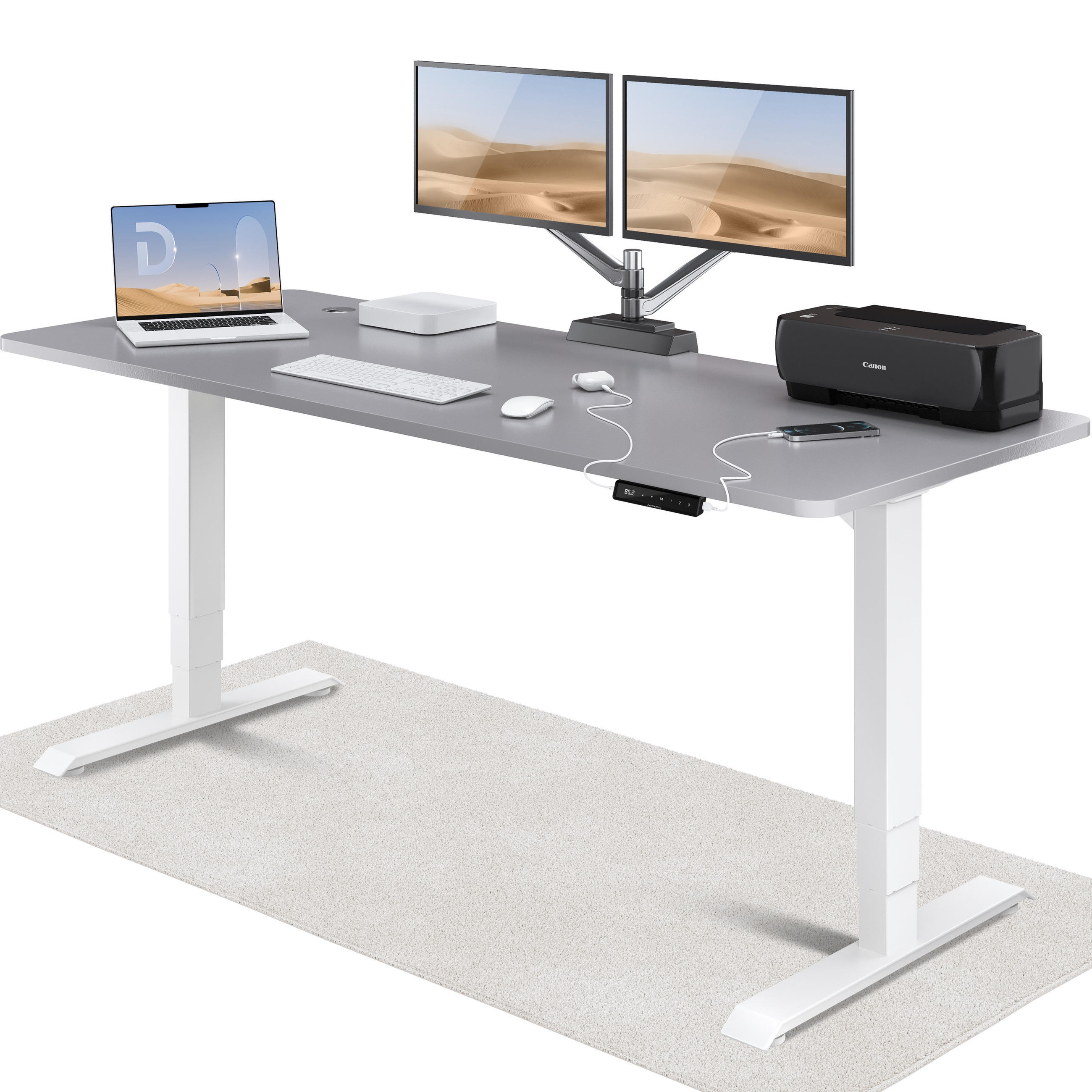 SCHREIBTISCH Elektrisch Höhenverstellbarer HomePro 200x80cm Weiß/Grau mit Memory-Funktion, Anti-Kollisions Technologie - Weiß/Grau, Holzwerkstoff (80/200/62cm) - Desktronic