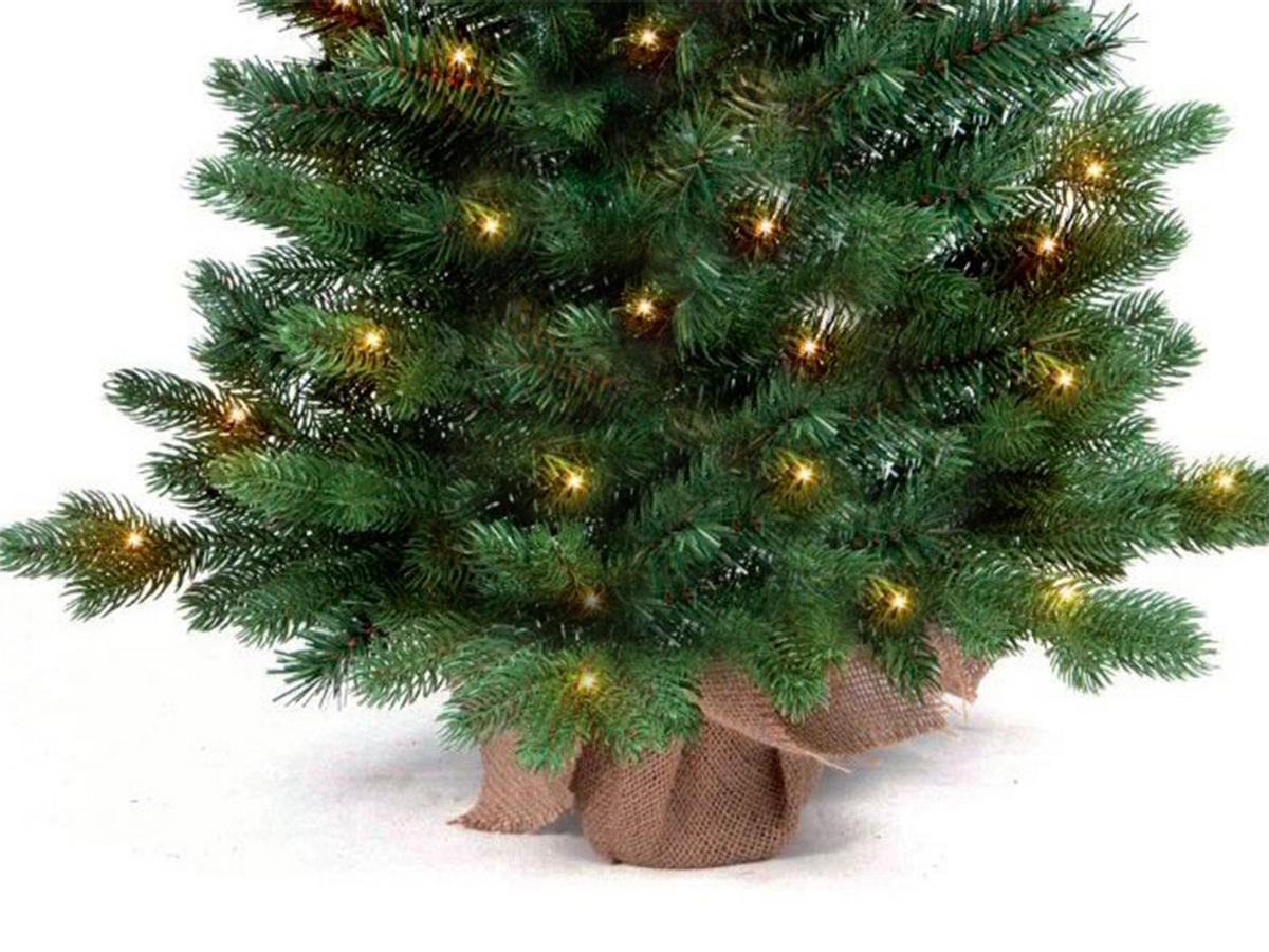 WEIHNACHTSBAUM künstlicher BERNARD 60 cm, grün, 2D/3D, 68 Zweige, 50 warmweiße LED, inkl. Pflanztopf mit Jutesack - Grün, Kunststoff/Stein (40/60cm) - LAALU