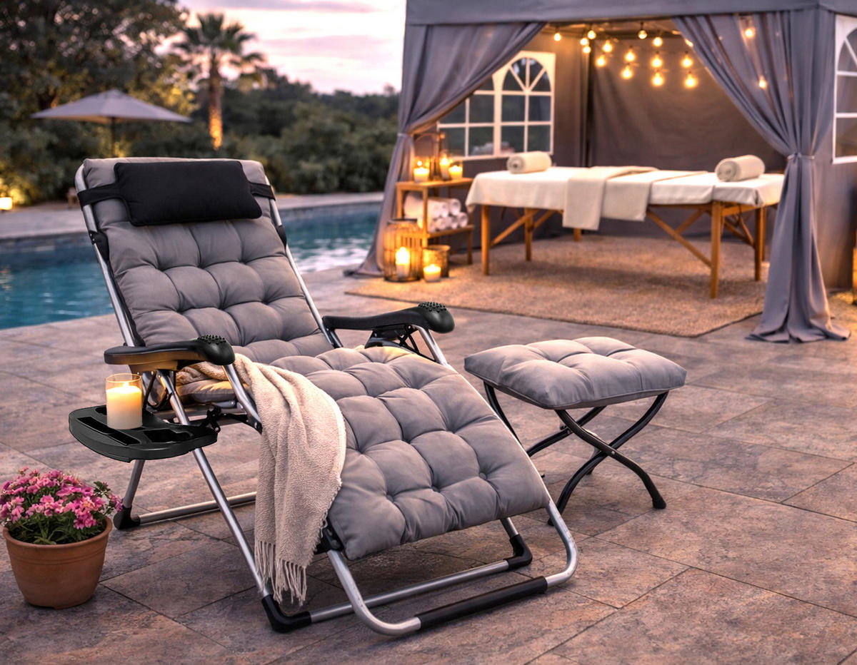 LIEGESTUHL mit extra dicker Auflage, Hellgrau - Hellgrau/Schwarz, Metall (73/110/81cm) - QUICK STAR