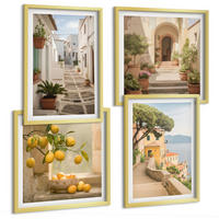 BILDER SET 4er Set - 50x50 cm & 40x60 cm Goldrahmen - Zitrusbaum im Fenster am Meer - Goldfarben, Kunststoff (50/50cm) - TULUP
