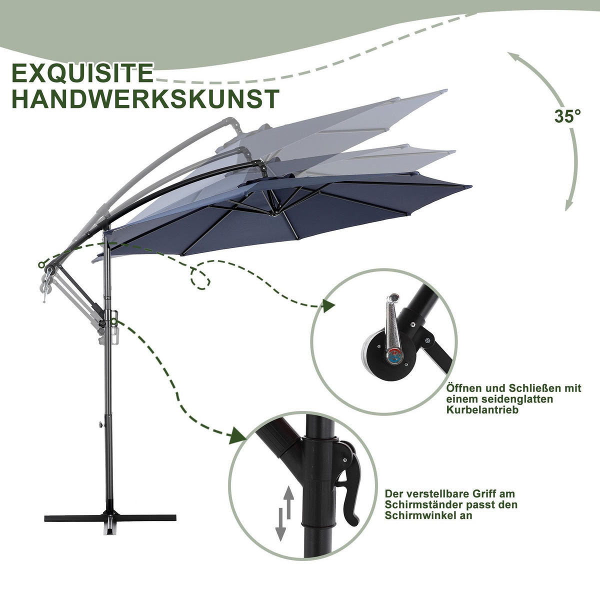 SONNENSCHIRM 295x295cm,Ampelschirm,Gartenschirm,Aluminium,Sonnenschutz,Dunkelblau - Dunkelblau, Metall (295/295cm) - LVHOM