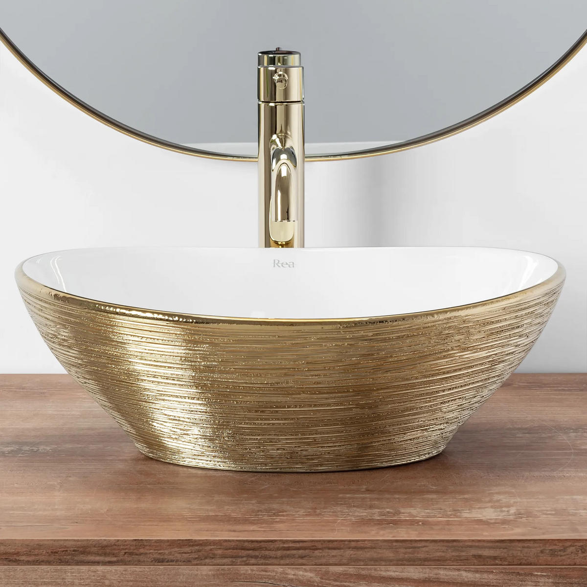 AUFSATZWASCHBECKEN Rea Sofia Brush Gold - Goldfarben, Keramik (34.5/15/41cm) - REA